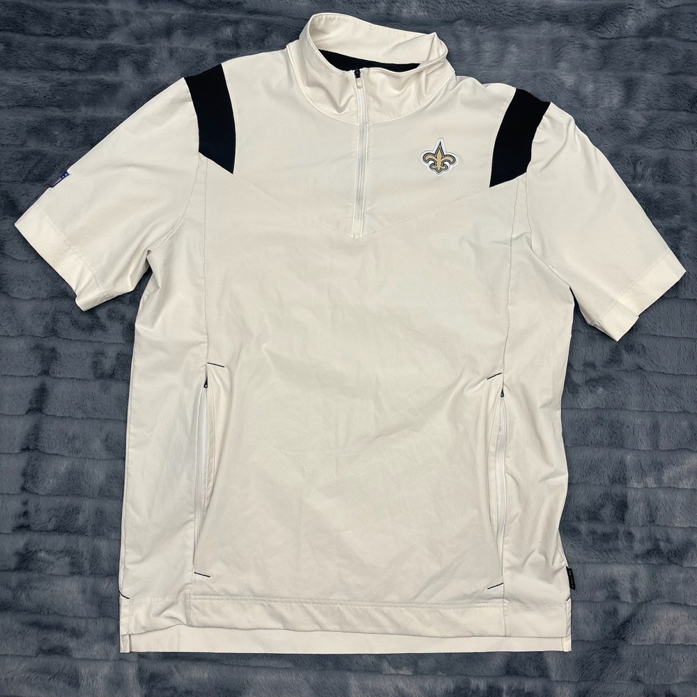 Nike New Orleans Saints NFL On-Field 1/4 Zip Short Sleeve Pullover White Mens M